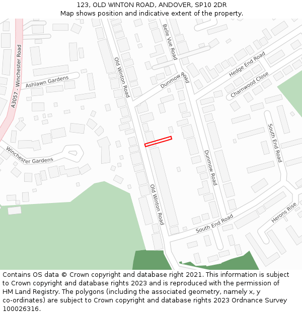 123, OLD WINTON ROAD, ANDOVER, SP10 2DR: Location map and indicative extent of plot
