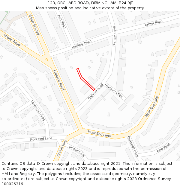 123, ORCHARD ROAD, BIRMINGHAM, B24 9JE: Location map and indicative extent of plot