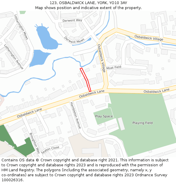 123, OSBALDWICK LANE, YORK, YO10 3AY: Location map and indicative extent of plot