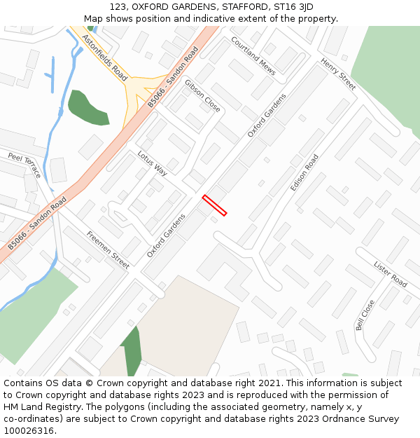 123, OXFORD GARDENS, STAFFORD, ST16 3JD: Location map and indicative extent of plot
