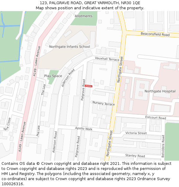 123, PALGRAVE ROAD, GREAT YARMOUTH, NR30 1QE: Location map and indicative extent of plot