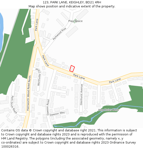 123, PARK LANE, KEIGHLEY, BD21 4RH: Location map and indicative extent of plot
