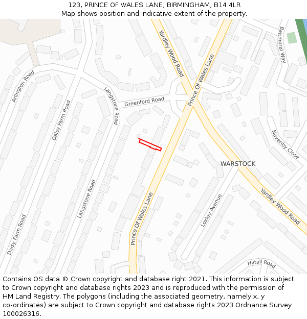 123, PRINCE OF WALES LANE, BIRMINGHAM, B14 4LR: Location map and indicative extent of plot