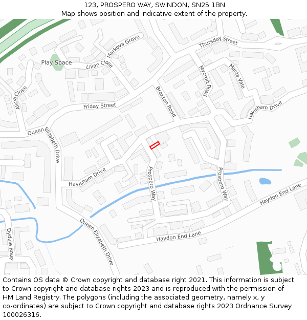 123, PROSPERO WAY, SWINDON, SN25 1BN: Location map and indicative extent of plot