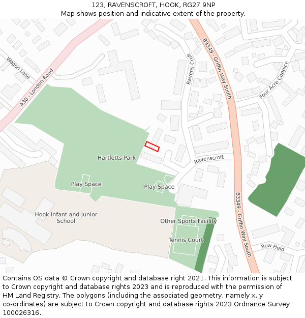 123, RAVENSCROFT, HOOK, RG27 9NP: Location map and indicative extent of plot