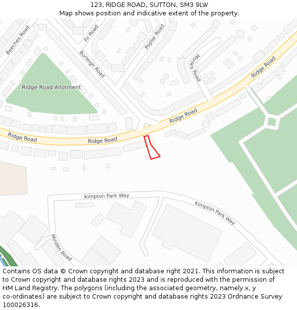 123, RIDGE ROAD, SUTTON, SM3 9LW: Location map and indicative extent of plot