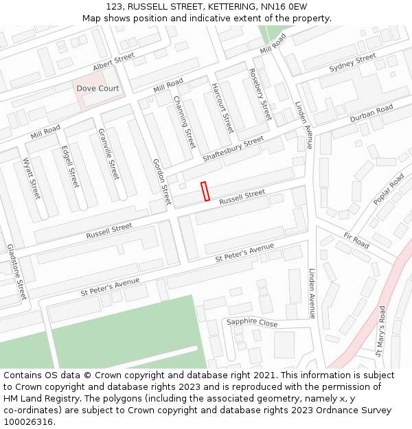 123, RUSSELL STREET, KETTERING, NN16 0EW: Location map and indicative extent of plot