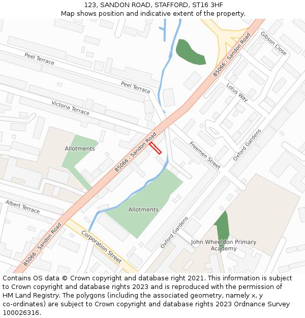 123, SANDON ROAD, STAFFORD, ST16 3HF: Location map and indicative extent of plot