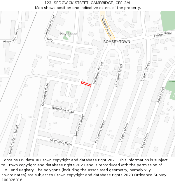 123, SEDGWICK STREET, CAMBRIDGE, CB1 3AL: Location map and indicative extent of plot