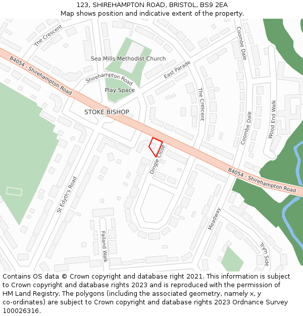 123, SHIREHAMPTON ROAD, BRISTOL, BS9 2EA: Location map and indicative extent of plot