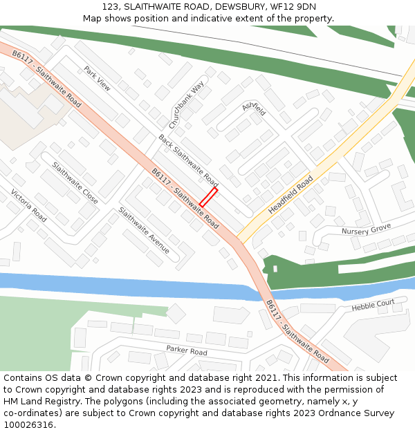 123, SLAITHWAITE ROAD, DEWSBURY, WF12 9DN: Location map and indicative extent of plot