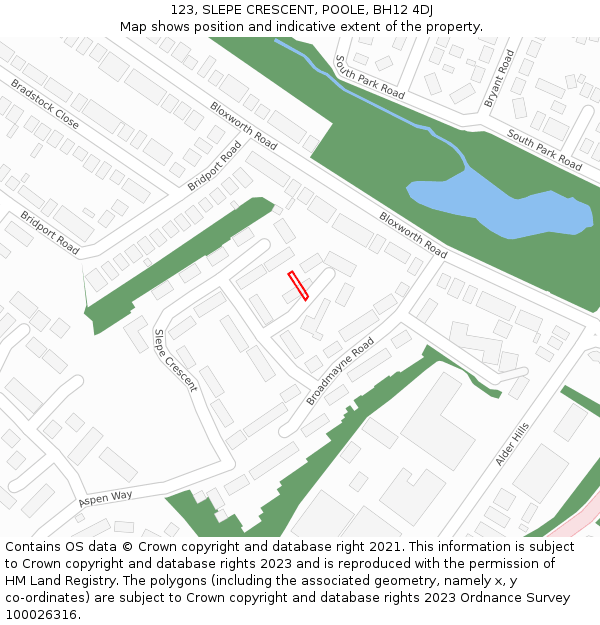 123, SLEPE CRESCENT, POOLE, BH12 4DJ: Location map and indicative extent of plot