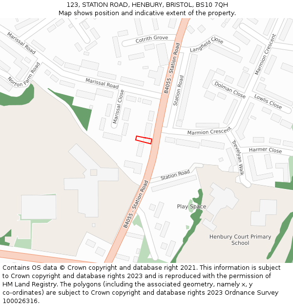 123, STATION ROAD, HENBURY, BRISTOL, BS10 7QH: Location map and indicative extent of plot