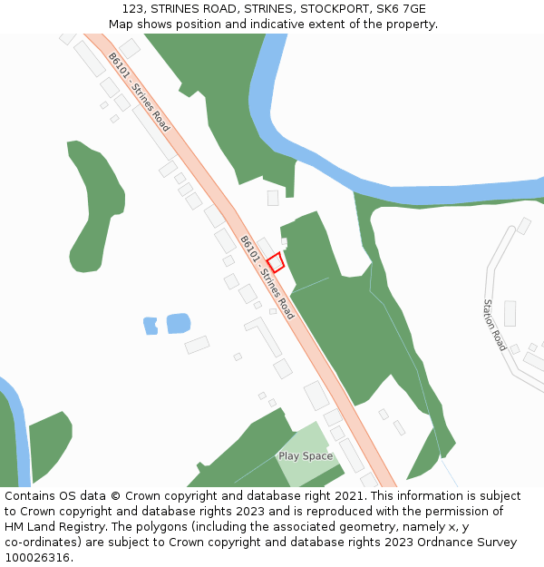 123, STRINES ROAD, STRINES, STOCKPORT, SK6 7GE: Location map and indicative extent of plot