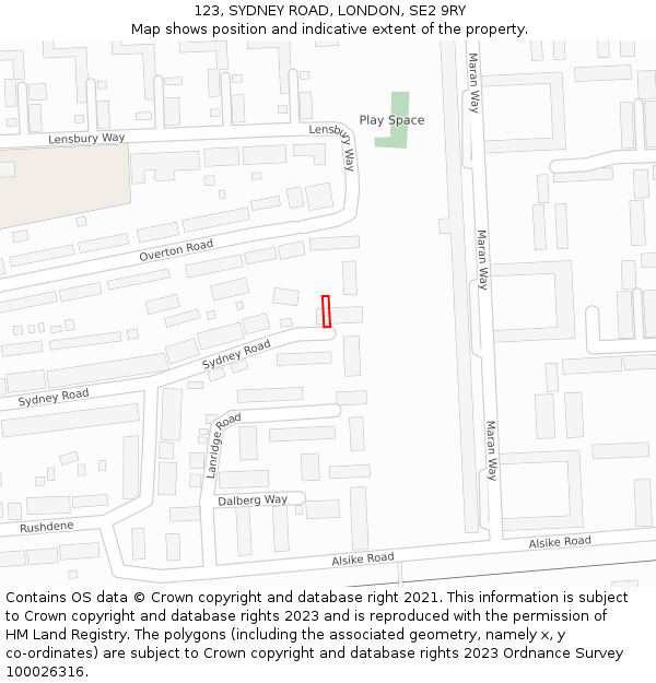 123, SYDNEY ROAD, LONDON, SE2 9RY: Location map and indicative extent of plot