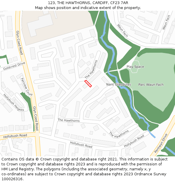 123, THE HAWTHORNS, CARDIFF, CF23 7AR: Location map and indicative extent of plot
