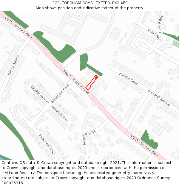 123, TOPSHAM ROAD, EXETER, EX2 4RE: Location map and indicative extent of plot