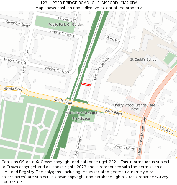 123, UPPER BRIDGE ROAD, CHELMSFORD, CM2 0BA: Location map and indicative extent of plot