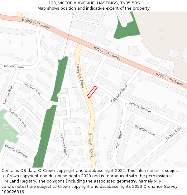 123, VICTORIA AVENUE, HASTINGS, TN35 5BS: Location map and indicative extent of plot