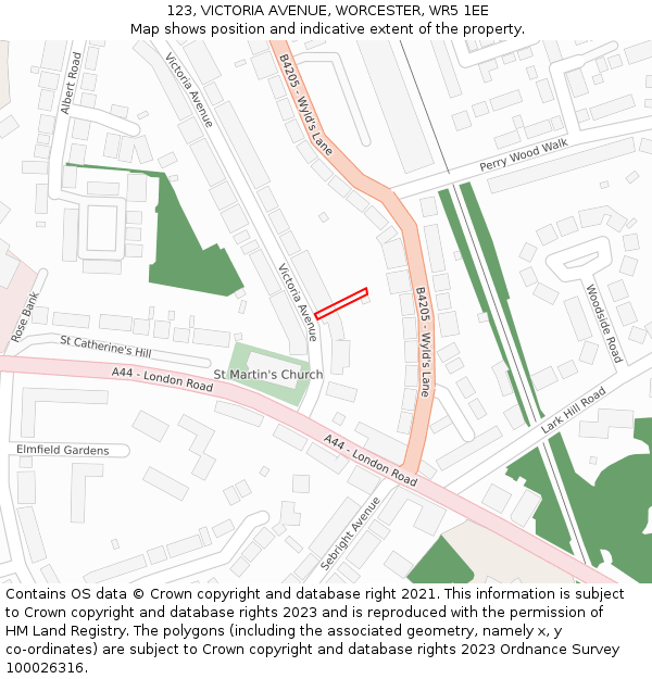 123, VICTORIA AVENUE, WORCESTER, WR5 1EE: Location map and indicative extent of plot