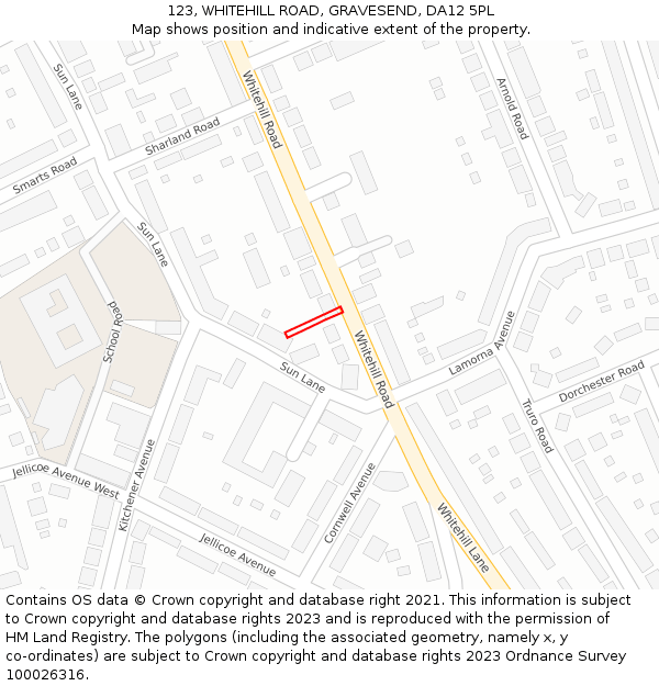 123, WHITEHILL ROAD, GRAVESEND, DA12 5PL: Location map and indicative extent of plot