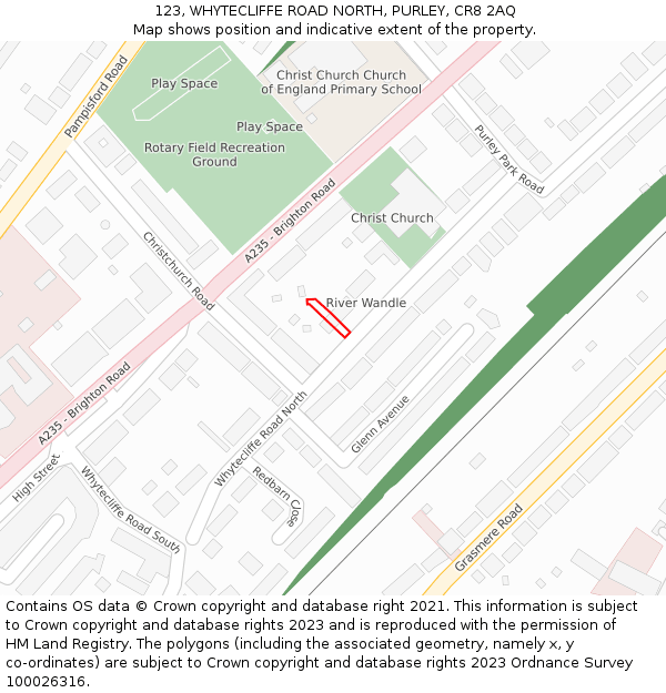 123, WHYTECLIFFE ROAD NORTH, PURLEY, CR8 2AQ: Location map and indicative extent of plot