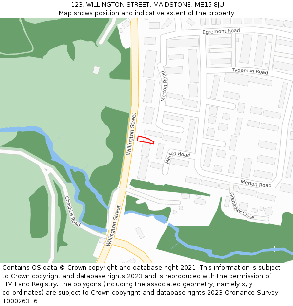 123, WILLINGTON STREET, MAIDSTONE, ME15 8JU: Location map and indicative extent of plot