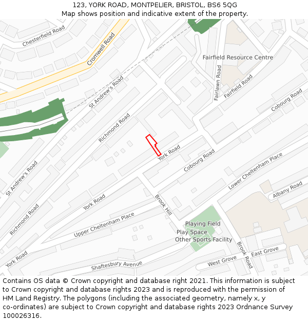 123, YORK ROAD, MONTPELIER, BRISTOL, BS6 5QG: Location map and indicative extent of plot