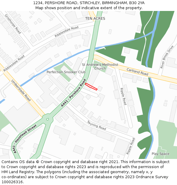 1234, PERSHORE ROAD, STIRCHLEY, BIRMINGHAM, B30 2YA: Location map and indicative extent of plot