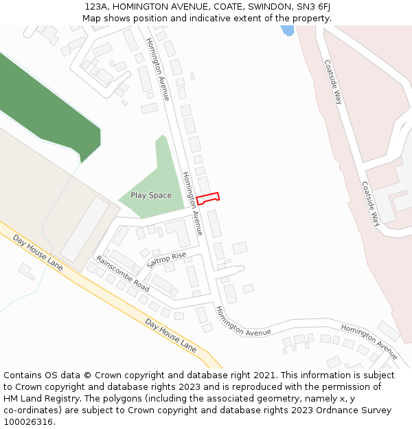 123A, HOMINGTON AVENUE, COATE, SWINDON, SN3 6FJ: Location map and indicative extent of plot