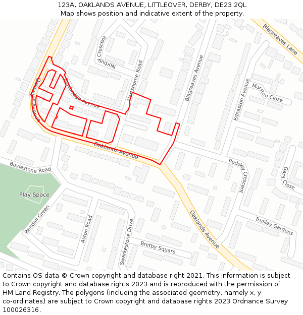 123A, OAKLANDS AVENUE, LITTLEOVER, DERBY, DE23 2QL: Location map and indicative extent of plot