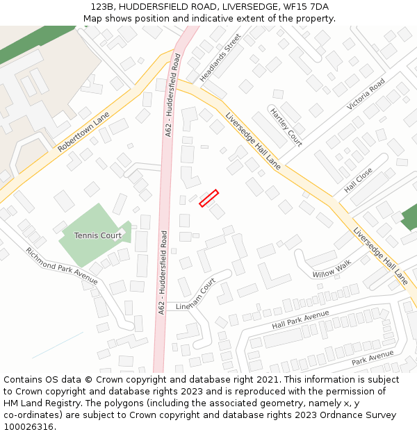 123B, HUDDERSFIELD ROAD, LIVERSEDGE, WF15 7DA: Location map and indicative extent of plot