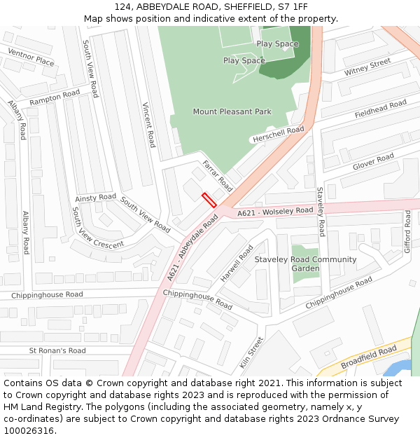 124, ABBEYDALE ROAD, SHEFFIELD, S7 1FF: Location map and indicative extent of plot