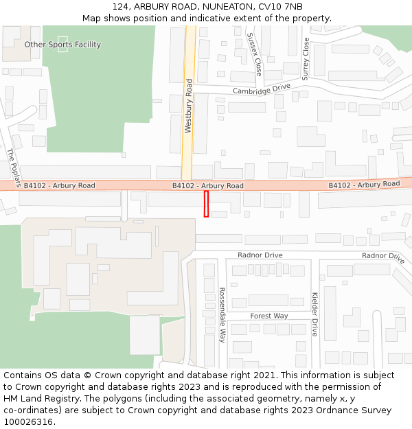 124, ARBURY ROAD, NUNEATON, CV10 7NB: Location map and indicative extent of plot