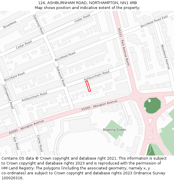 124, ASHBURNHAM ROAD, NORTHAMPTON, NN1 4RB: Location map and indicative extent of plot