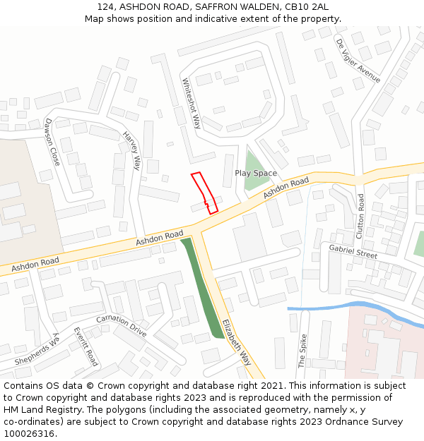 124, ASHDON ROAD, SAFFRON WALDEN, CB10 2AL: Location map and indicative extent of plot