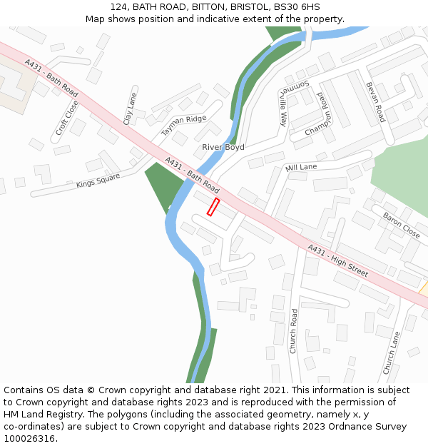 124, BATH ROAD, BITTON, BRISTOL, BS30 6HS: Location map and indicative extent of plot