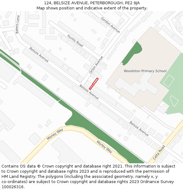 124, BELSIZE AVENUE, PETERBOROUGH, PE2 9JA: Location map and indicative extent of plot