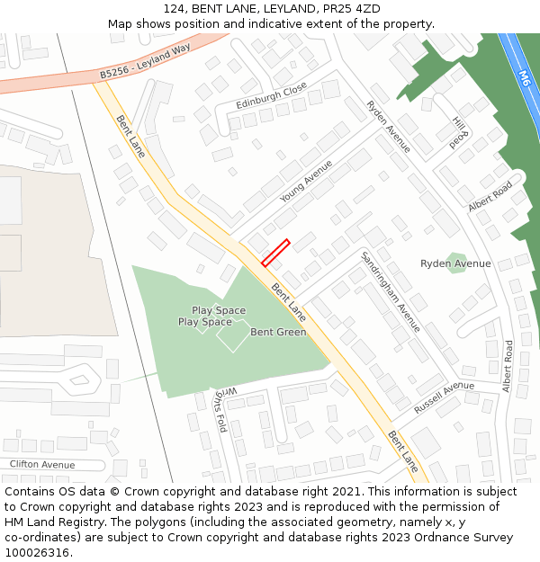124, BENT LANE, LEYLAND, PR25 4ZD: Location map and indicative extent of plot