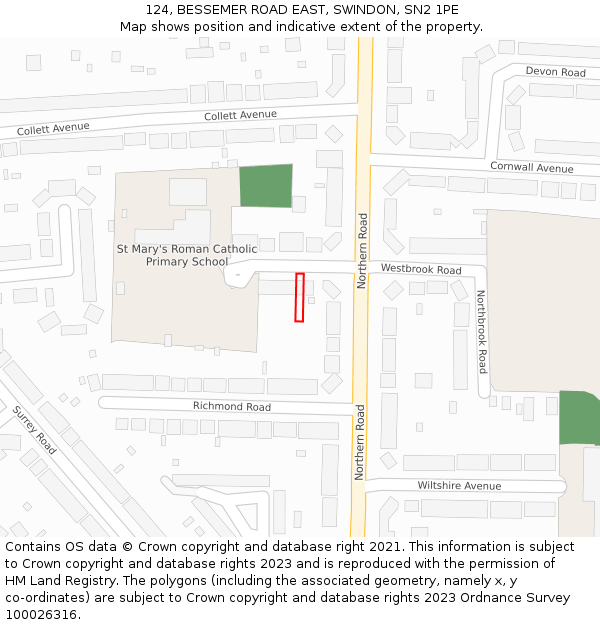 124, BESSEMER ROAD EAST, SWINDON, SN2 1PE: Location map and indicative extent of plot