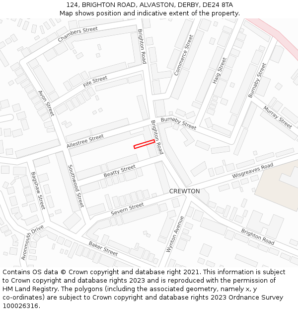 124, BRIGHTON ROAD, ALVASTON, DERBY, DE24 8TA: Location map and indicative extent of plot