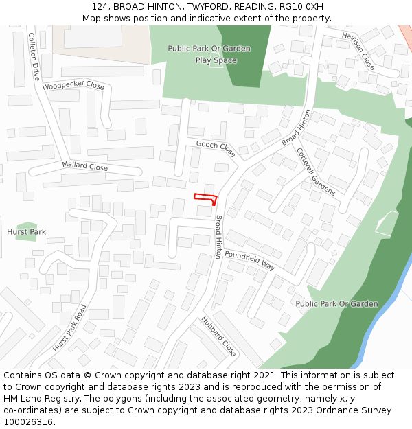 124, BROAD HINTON, TWYFORD, READING, RG10 0XH: Location map and indicative extent of plot