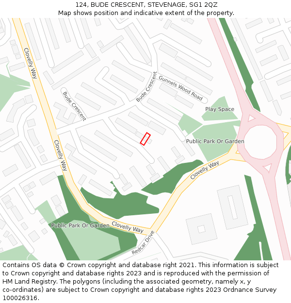 124, BUDE CRESCENT, STEVENAGE, SG1 2QZ: Location map and indicative extent of plot