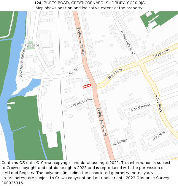 124, BURES ROAD, GREAT CORNARD, SUDBURY, CO10 0JG: Location map and indicative extent of plot