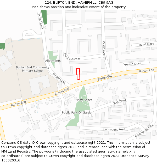 124, BURTON END, HAVERHILL, CB9 9AG: Location map and indicative extent of plot