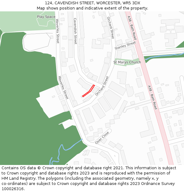 124, CAVENDISH STREET, WORCESTER, WR5 3DX: Location map and indicative extent of plot