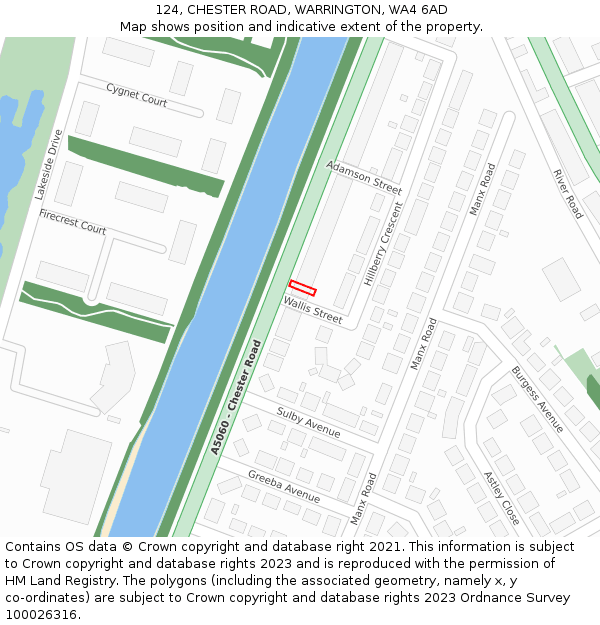 124, CHESTER ROAD, WARRINGTON, WA4 6AD: Location map and indicative extent of plot