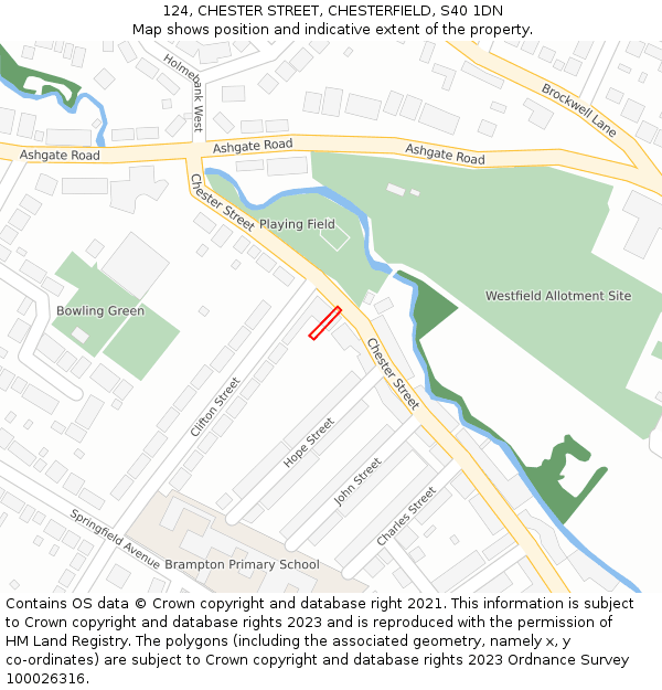 124, CHESTER STREET, CHESTERFIELD, S40 1DN: Location map and indicative extent of plot