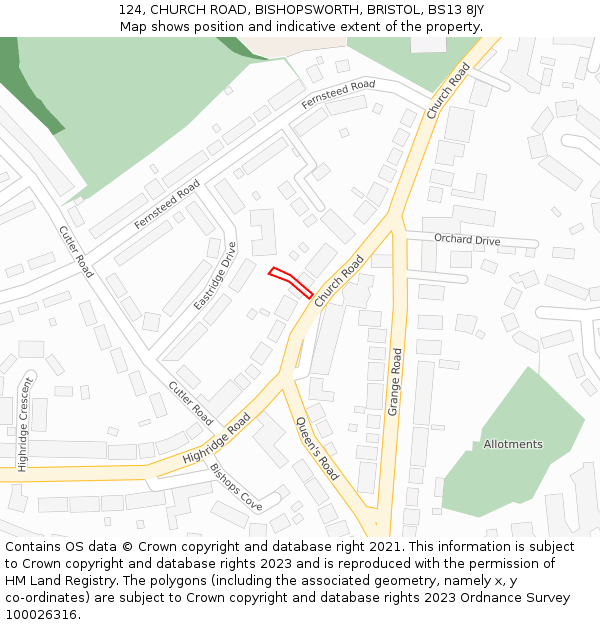 124, CHURCH ROAD, BISHOPSWORTH, BRISTOL, BS13 8JY: Location map and indicative extent of plot