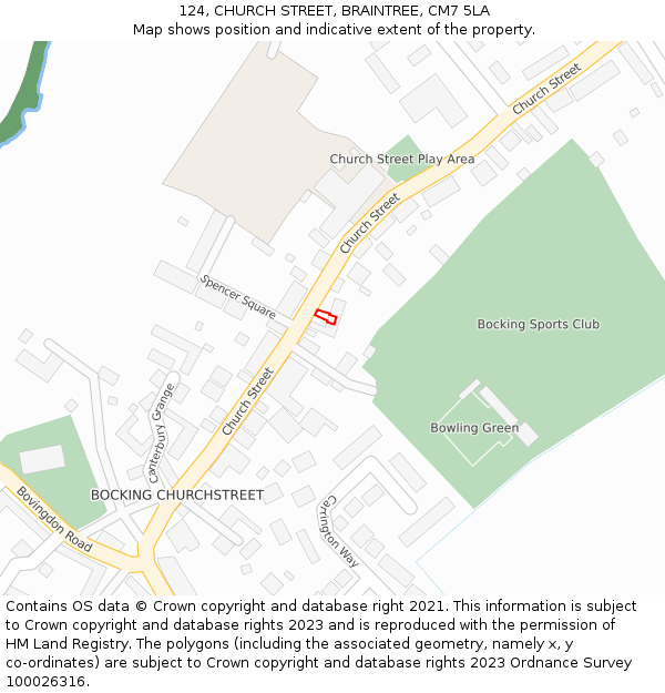 124, CHURCH STREET, BRAINTREE, CM7 5LA: Location map and indicative extent of plot